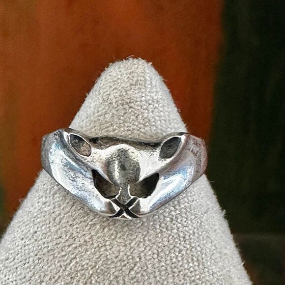 Vintage Sterling Silver Cat Face Pinky Ring - Picture 1 of 9